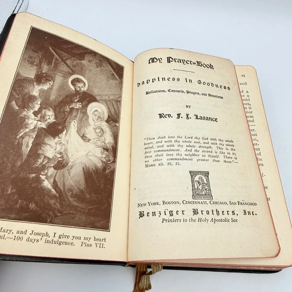 Antique My Prayer Book Father Lasance Black Genuine Leather Gold Gilt Catholic